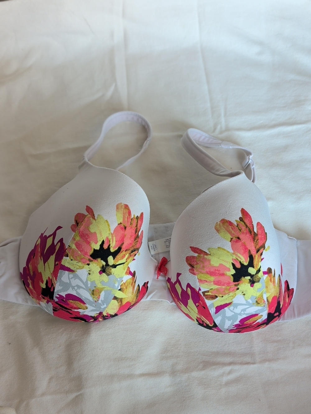 Cacique White Bra with Pink, Yellow & Green Floral Print Supportive Comfort